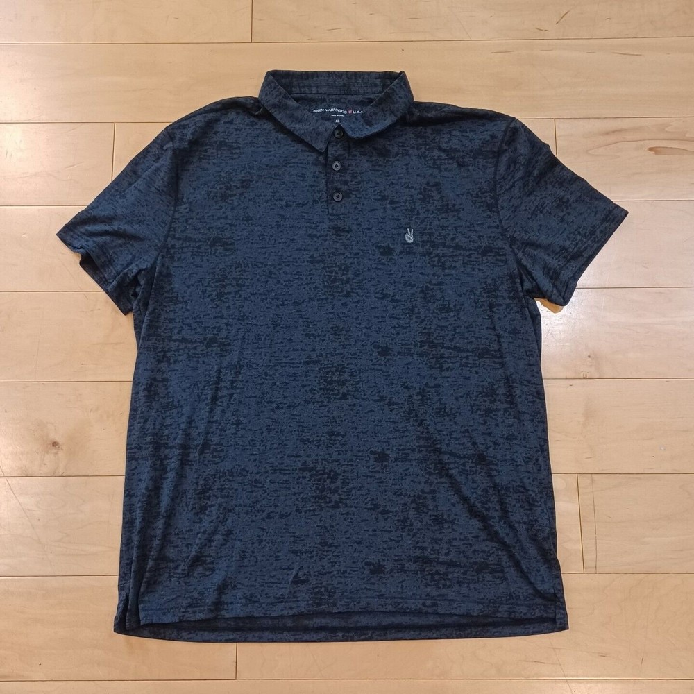 John Varvatos Men’s Burnout Black Short Sleeve Golf Polo Shirt Peace Sign XL - Picture 2 of 7